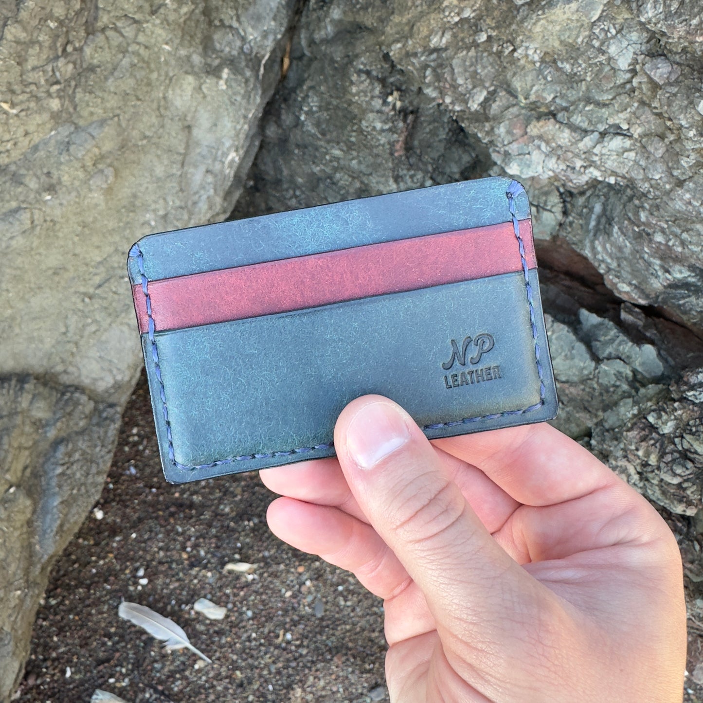 Mockson Pueblo Leather Card Cash Wallet | Blue Red