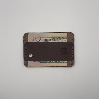 brown alligator leather wallet with money pocket in the front