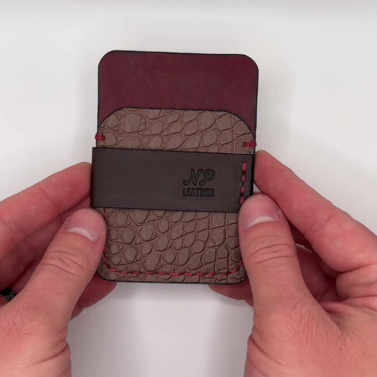 Alligator wallet in brown and red pueblo leather