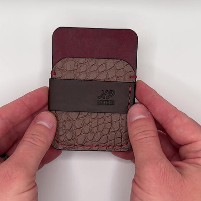 Alligator wallet in brown and red pueblo leather