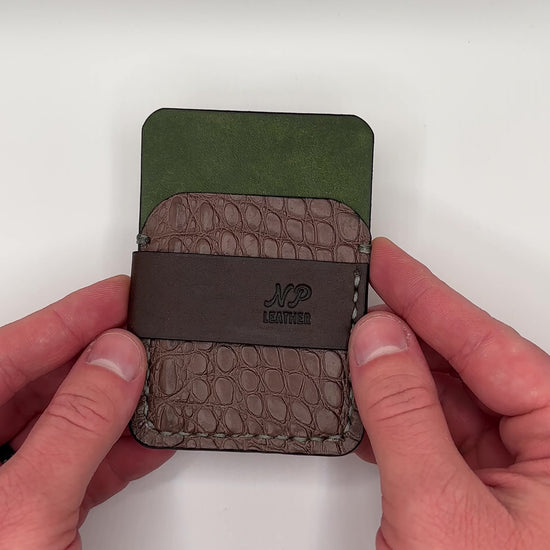 Alligator wallet in brown and green pueblo leather